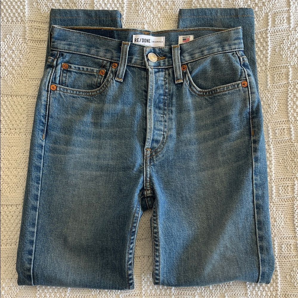 Re/Done Originals High Rise Stretch 2017 Dark Wash Sz 24 - Picture 1 of 10